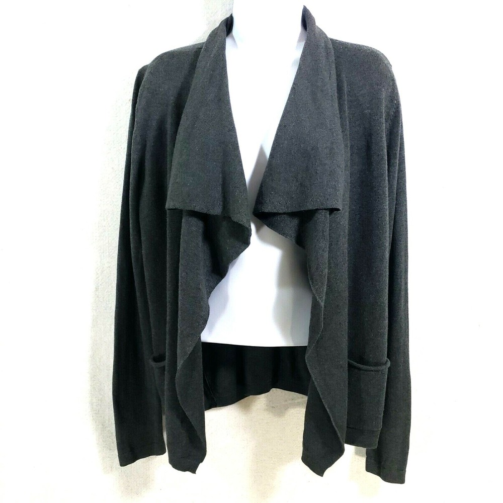 Gap Women M Cardigan Charcoal Gray Waterfall Open Front Long Sleeve Pocket Knit